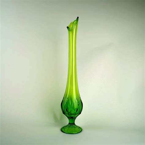 Vintage Green Swung Glass Vase Tall Footed By Independencevintage