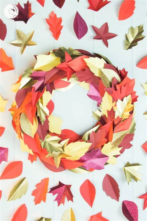 diy autumn paper leaf wreath printable template scrap booking