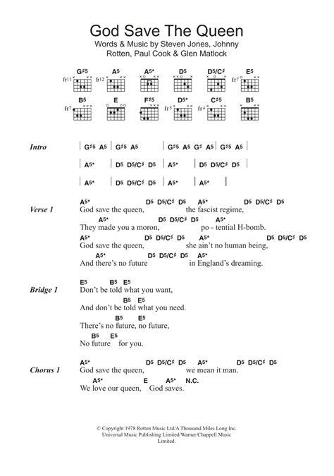 God Save The Queen By The Sex Pistols Guitar Chords Lyrics Guitar