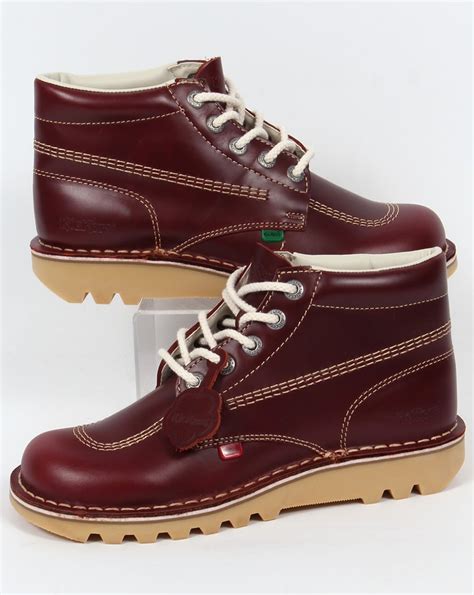 kickers kick  boots  leather cherry brown