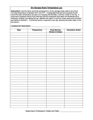 fillable temperature logs  food service forms   food
