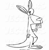 Kangaroo Aussie Outlined Holding Flag Toonaday sketch template
