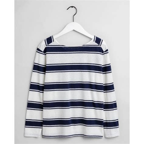 Gant Cotton Linen Striped 3 4 Sleeve T Shirt Womens Tops And T Shirts