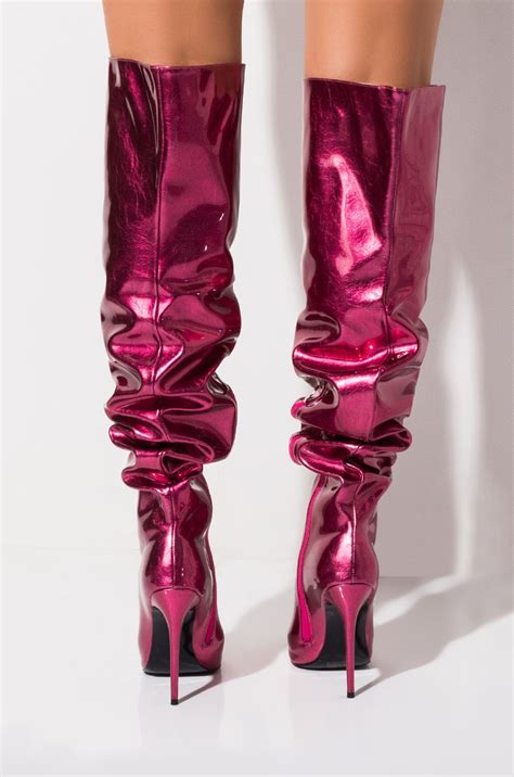 azalea wang sexy metallic thigh high pointed toe stiletto heel boot in