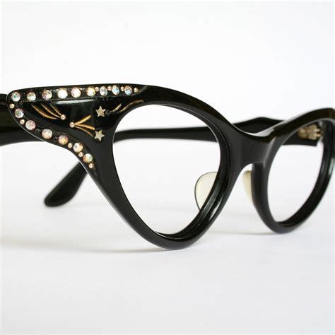 black winged rhinestones vintage cat eye glasses frames