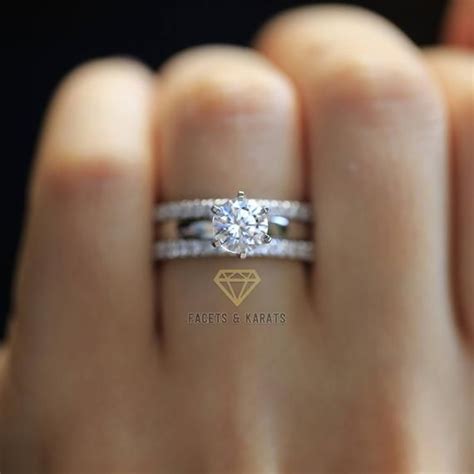 2 Carat Solitaire Engagement Ring Set With Double Wedding Etsy