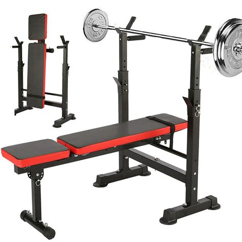folding weight bench  barbell rack lifting press gym adjustable incline multifunctional