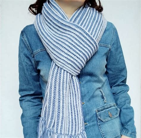 Brioche Knit Scarf Pattern Two Color Unisex Scarf With Etsy