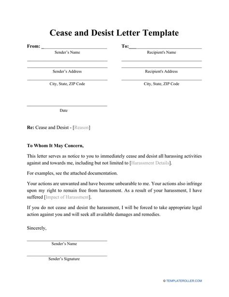 what is a cease and desist letter sample documents