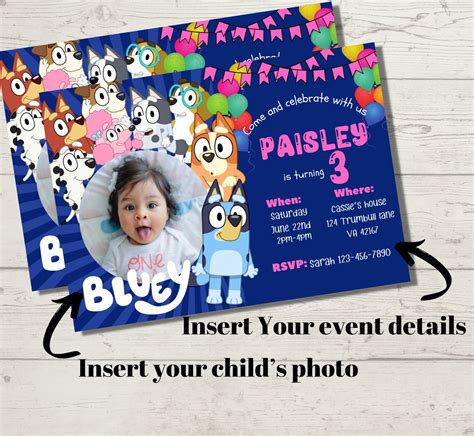 bluey birthday invitation template bluey personalized photo etsy