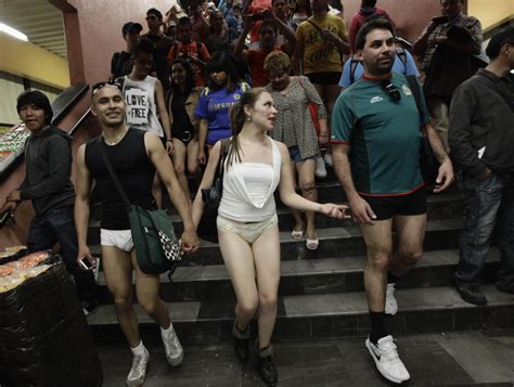 Participants Of The “no Pants Subway Ride” Arrive To Catch