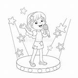 Singing Coloring Outline Girl Stage Song Cartoon Kids Stock Book Illustration Vector Pic Printable sketch template