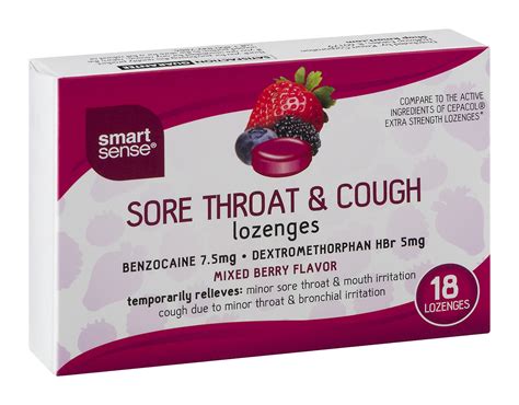 Smart Sense Sore Throat And Cough Lozenges Mixed Berry Flavor 18 Ct