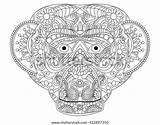 Coloring Illustration Monkey Raster Adults Book Zentangle Stress Anti Lines Lace Pattern Adult Style sketch template