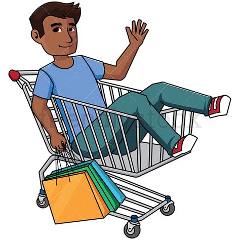 Black Man Inside Shopping Cart Vector Cartoon Clipart