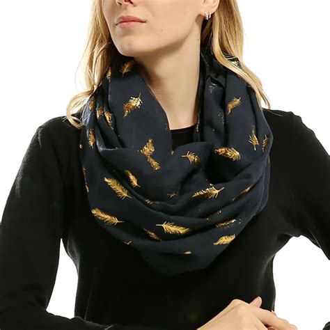 winter lady women soft scarf bronzing feather print neck scarfs wrap