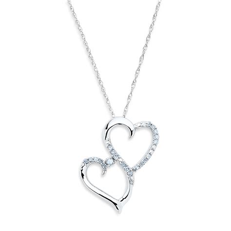 cttw  white gold diamond double heart pendant necklace
