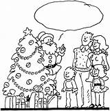 Christmas Coloring Family Pages Party Kids Drawings Draw Tree Santa Scenes House Realistic sketch template