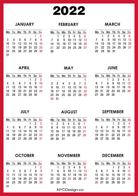 calendar   holidays printable  red monday start