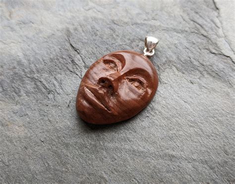 hand carved wood face pendant  british craft house wood carving faces hand carved wood