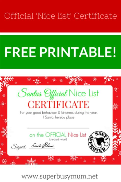 christmas nice list certificate  printable super busy mum