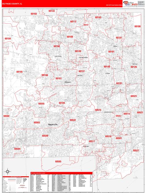 Normal Illinois Zip Code Wall Map Red Line Style By Marketmaps Images