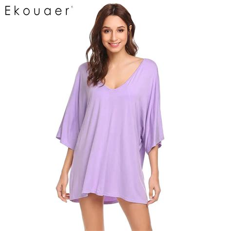 ekouaer loose nightgown women casual  neck batwing sleeve solid