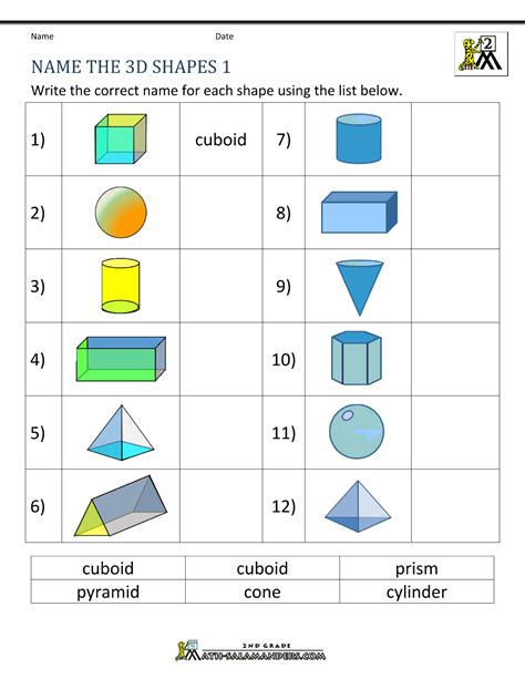 3d Shapes Worksheets 2nd Grade