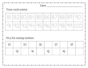 number practice 1 100 by miss rebbec teachers pay teachers