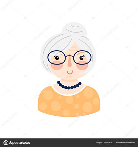 Illustration Sweet Old Woman White Hair Glasses Grandmother Cartoon