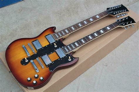 custom double neck  strings electric guitar tobacco sunburst chrome hardware ebay