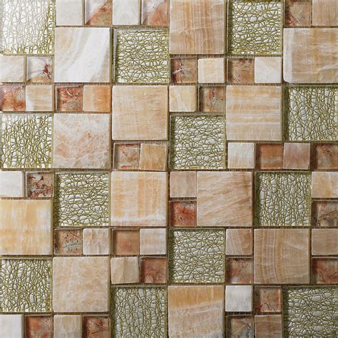 Glass Mosaic Wall Tiles Natural Stone Mixed Crystla Glass