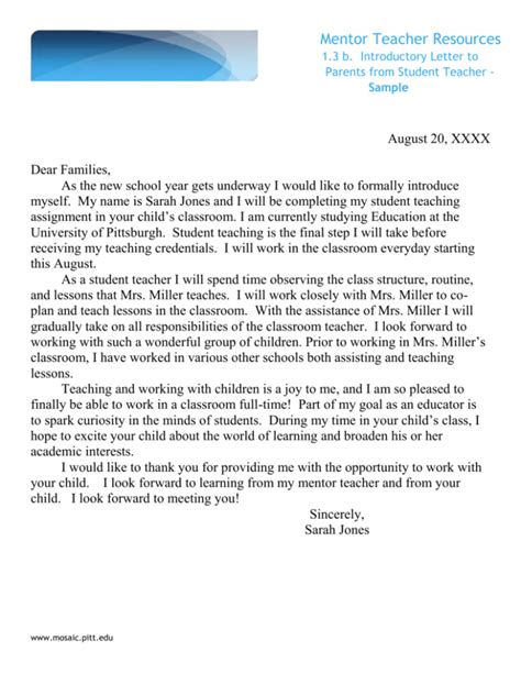 template introductory letter  parents  student teacher