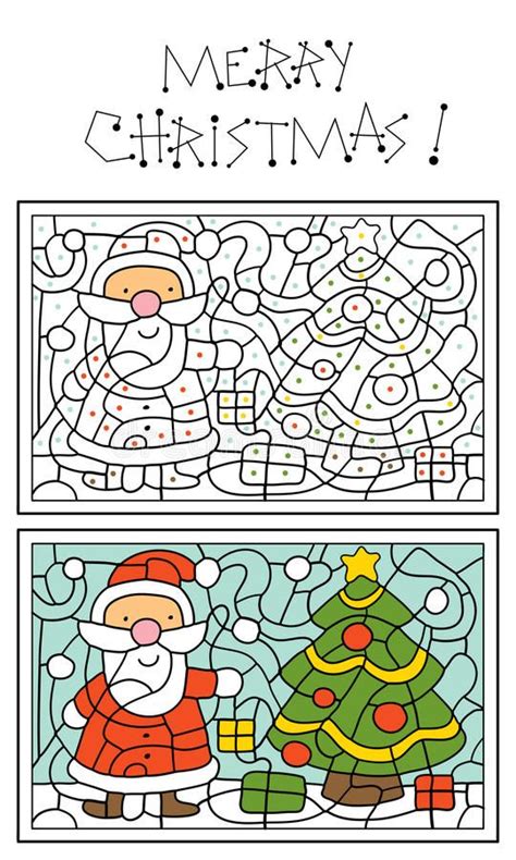 christmas coloring page  kids santa claus  christmas tree