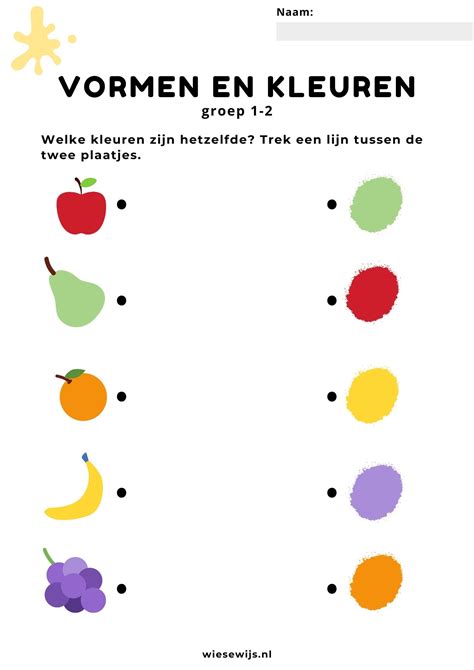 werkblad kleuren groep   kleur matchen thema eten en drinken wiesewijs