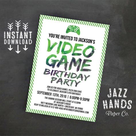 printable video game birthday invitation template diy