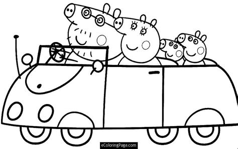 peppa pig  family driving  car coloring page  kids printable