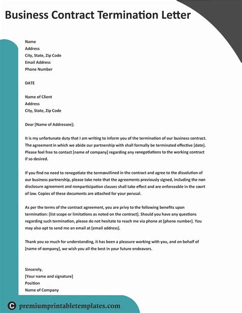 business contract termination letter template unique business contract