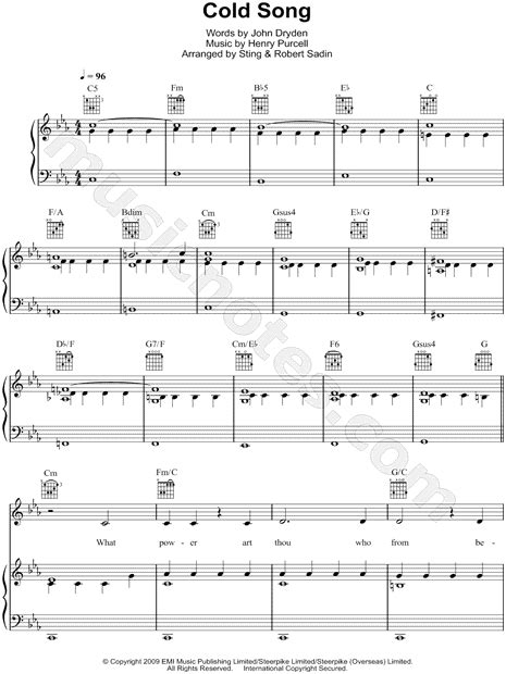 sting cold song sheet music in c minor transposable download