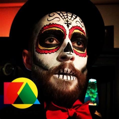Dia De Los Muertos Sugar Skull Face Paint On Bearded Man