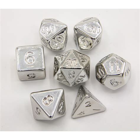 silver set    metal polyhedral dice  silver numbers   based rpgs critical