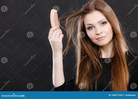 Long Haired Girl Combing Her Beauty Hair Stock Image Image Of