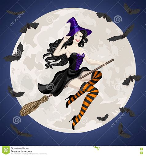 Witch Flying Broom Full Moon Bats Stock Illustrations 143 Witch
