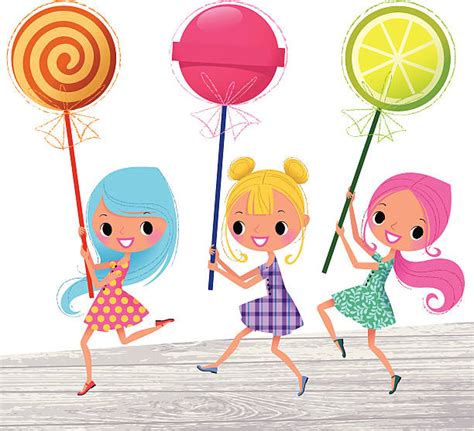 Girls Licking Lollipops Cartoon Illustrations Royalty Free Vector