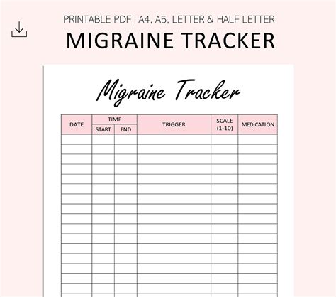 migraine tracker printable headache log planner inserts etsy ireland