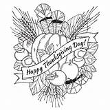 Thanksgiving Happy Coloring Pages Adult Color Drawing Fruits Print Cartoon Events Feathers Adults sketch template