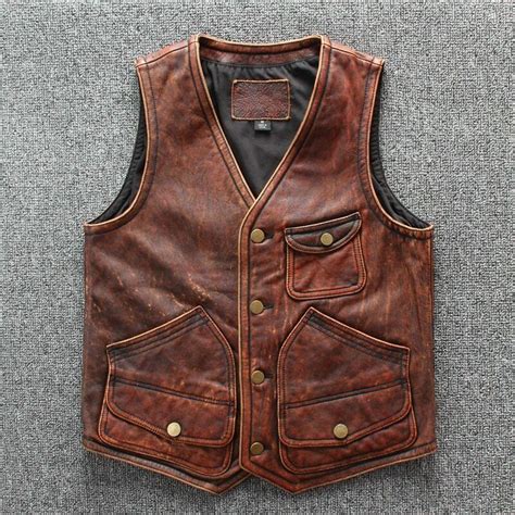 handmade mens real leather motorcycle vest tan brown biker etsy