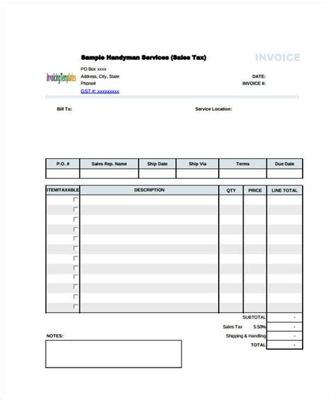 handyman invoice   printable templates lab