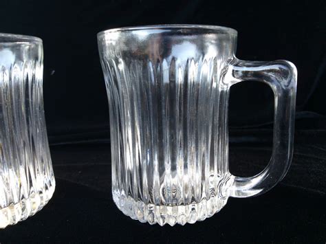 vintage clear ribbed glass coffee mugs kig indonesia  etsy