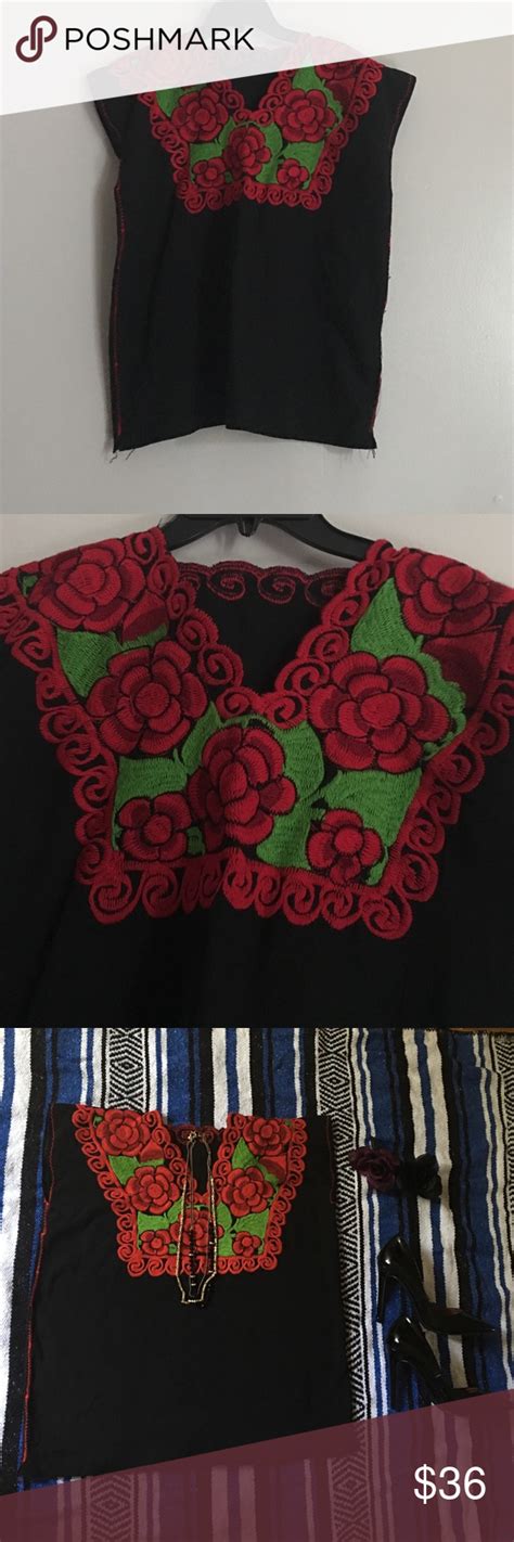 hobo mexican top handmade embroidered top  beautiful handmade roses